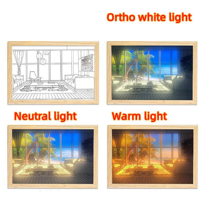 Customizable illuminated picture frame with adjustable LED lighting for home decor