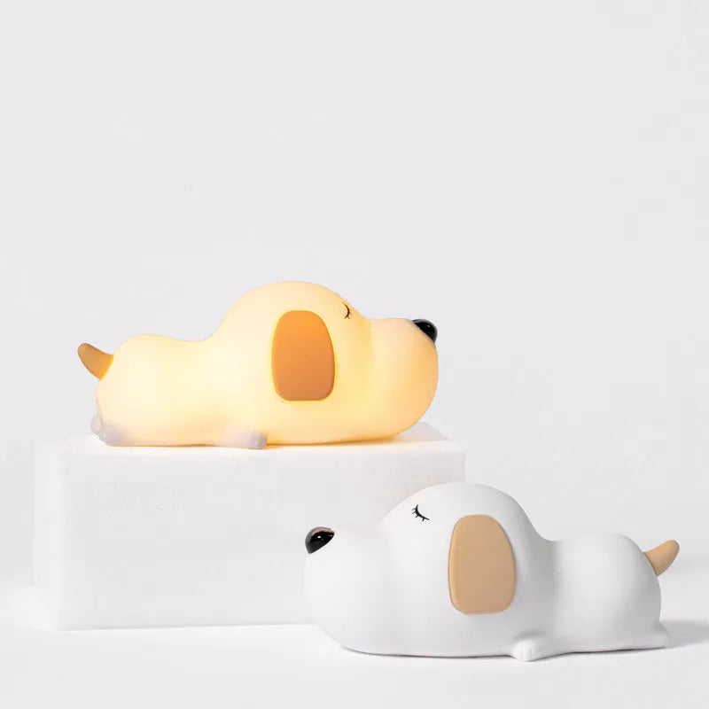 Cartoon two-colour cute dog silicone night lamp with USB charging cable
