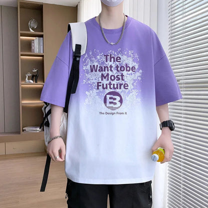 Boys cotton-polyester t-shirt with jacquard printed pattern in dark blue, short sleeves, drop-shoulder design