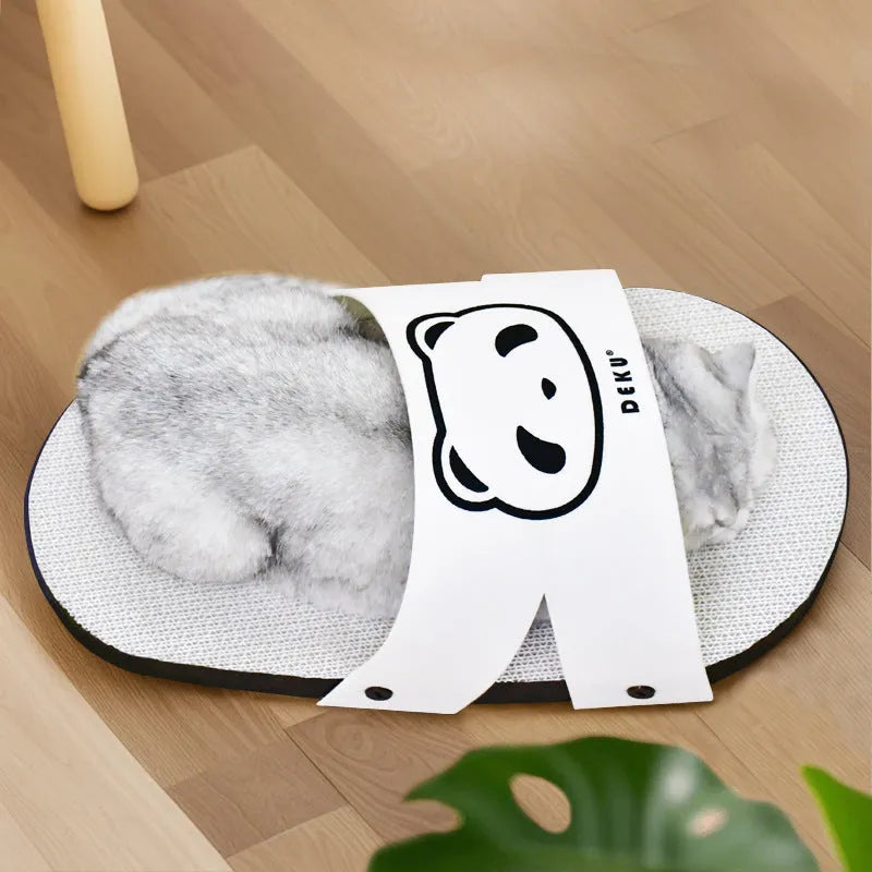 Cat scratch board made from sturdy corrugated paper in a slipper-style design, white colour, a durable cat scratching toy and furniture protection alternative for indoor cats