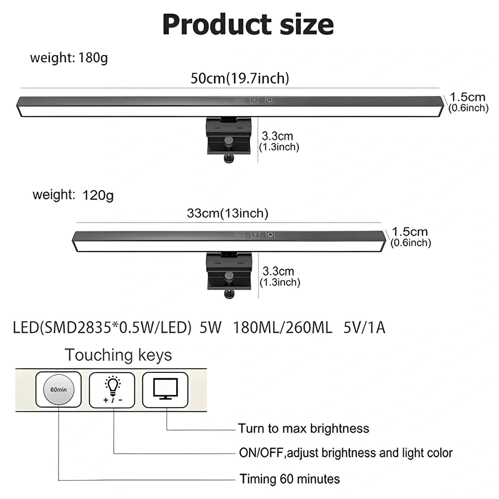 Eye-Care Computer Monitor Illumination Lamp with Asymmetrical Design, Touch Controls, and Customisable Lighting Modes