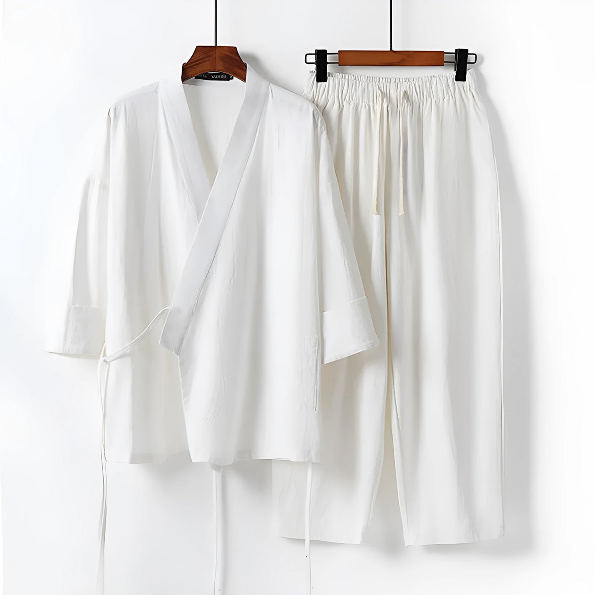 Cotton cardigan hanfu two-piece suit in five colours with shirt-style top and pants