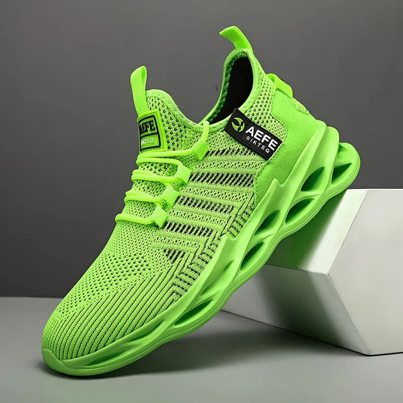 Men's Casual Running Shoes Korean Style Mesh Breathable Lightweight Low-Top Round Toe Lace-Up Trainer in Black Green Yellow Available in EU 40-47