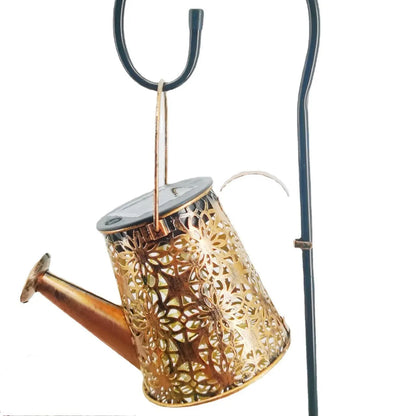 Solar-powered butterfly kettle lamp for outdoor courtyard decoration with wrought iron construction