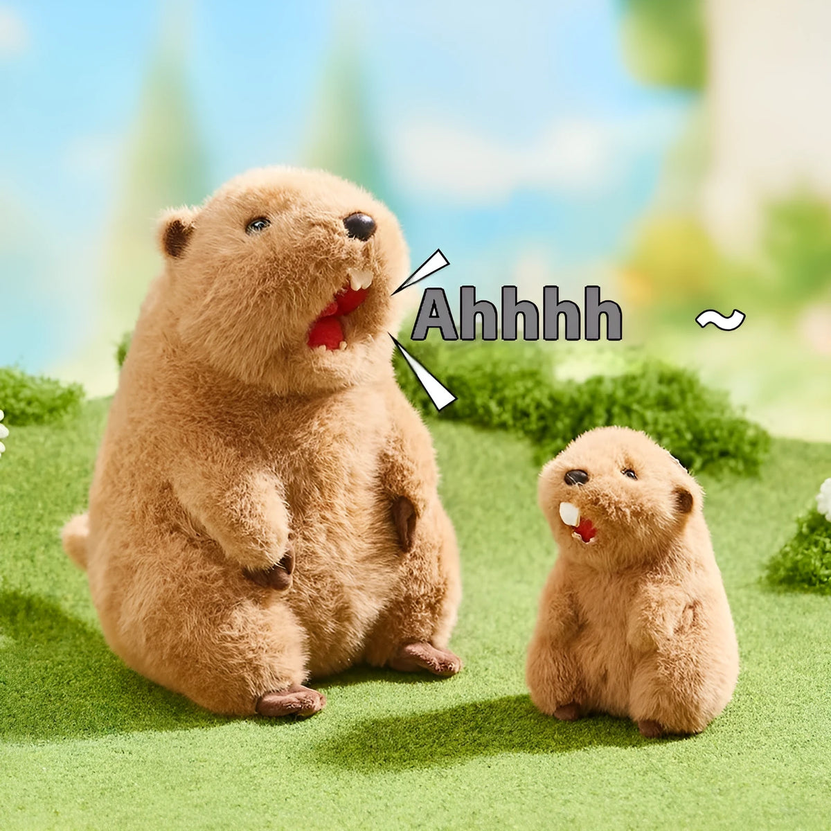 Polyester sounding groundhog plush pendant in colour box for bags and keys