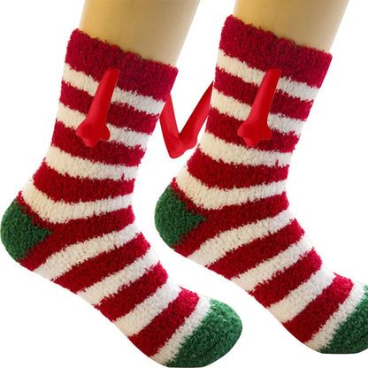 Christmas couple socks with magnetic suction feature for hand holding, in various animal patterns