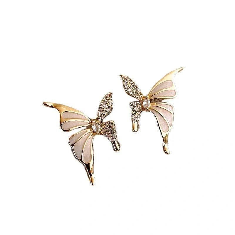 Exquisite rhinestone butterfly stud earrings for women, elegant and versatile fashion jewelry