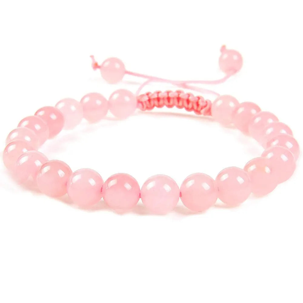 Women's flat knot braided healing bracelet hand-woven with natural gemstone beads in geometric pattern