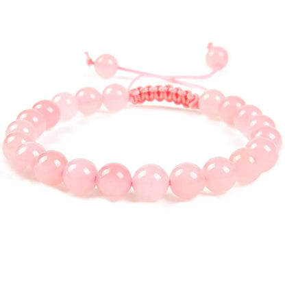 Women's flat knot braided healing bracelet hand-woven with natural gemstone beads in geometric pattern