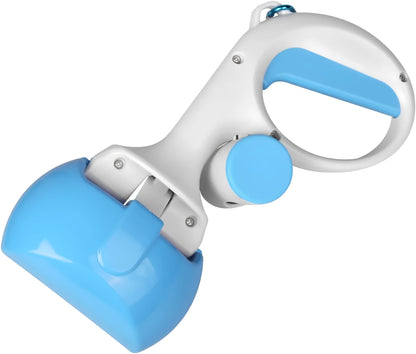A black ABS plastic pooper scooper with a built-in waste bag holder and a top carrying hook.