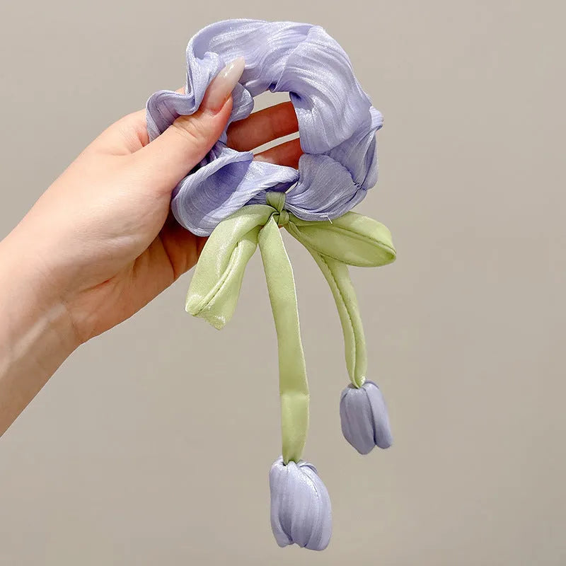 Korean style tulip children's fabric headband in knitted construction with flower detailing