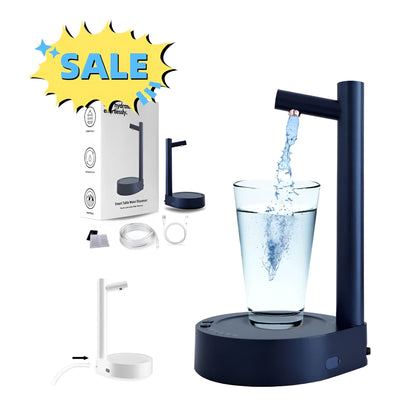 White electric water dispenser pump with USB cable for 5-gallon water bottles on desk