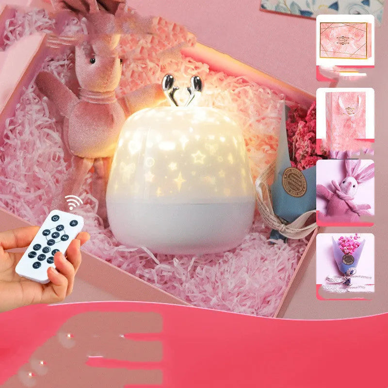 Children's starry sky LED projector with music, ABS shade, 3W, USB powered, 115.9 x 118.7 x 118.7 mm, with projection film and cable.