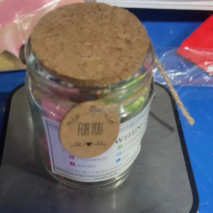 Glass Bible verses jar with cartoon design containing 90 rolled scripture papers in multiple colour options