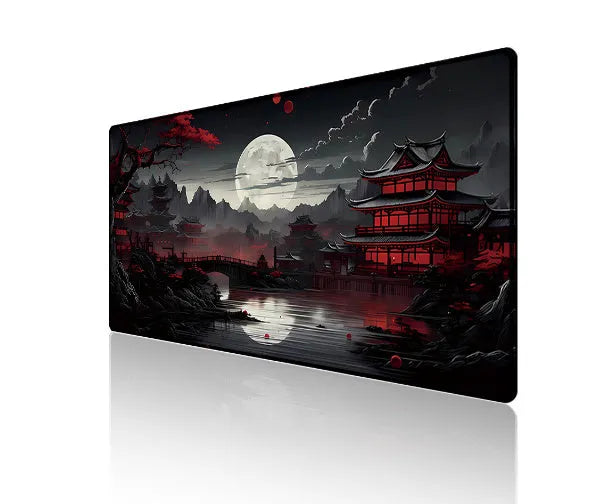 Anime-themed large black gaming mouse pad with custom graphic on a non-slip rubber cloth base.