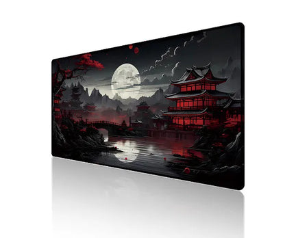 Anime-themed large black gaming mouse pad with custom graphic on a non-slip rubber cloth base.