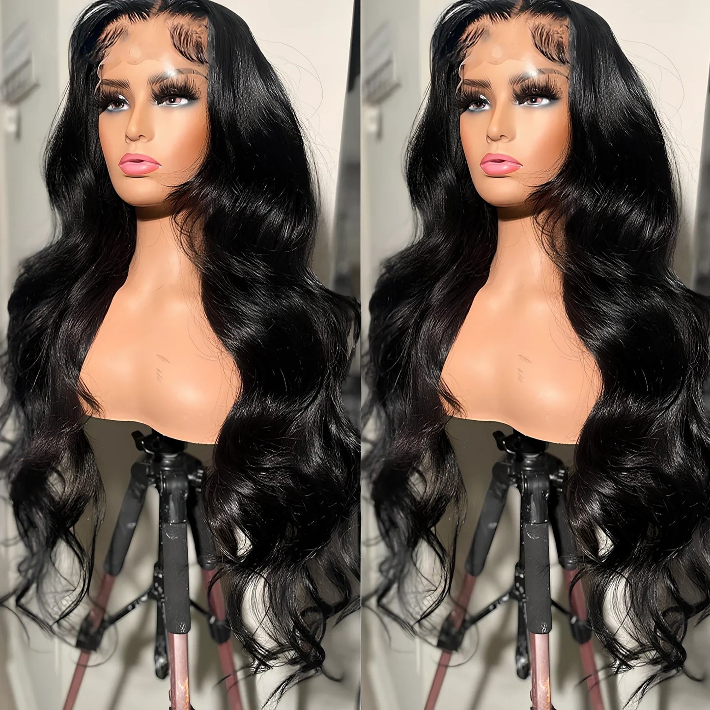 Body wave lace front wig from 100% Peruvian human hair, 8-36 inches, natural colour with deep parting