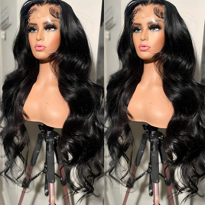 Body wave lace front wig from 100% Peruvian human hair, 8-36 inches, natural colour with deep parting