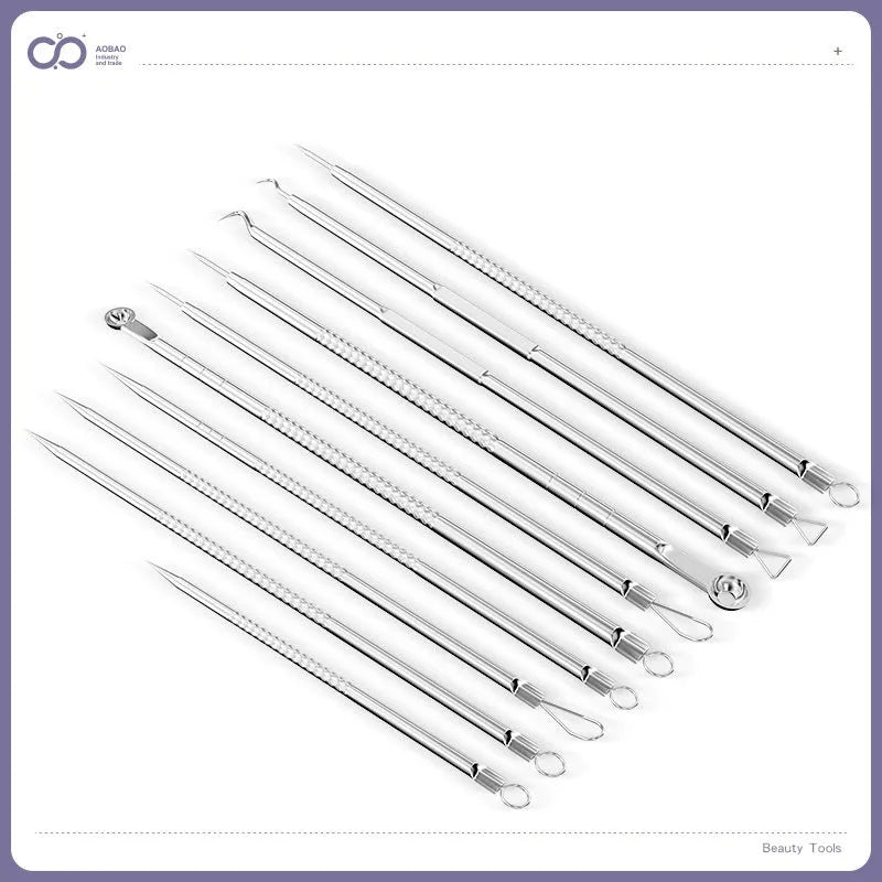 Four metal acne needles with ultra fine pointed tips for precise spot treatment skincare