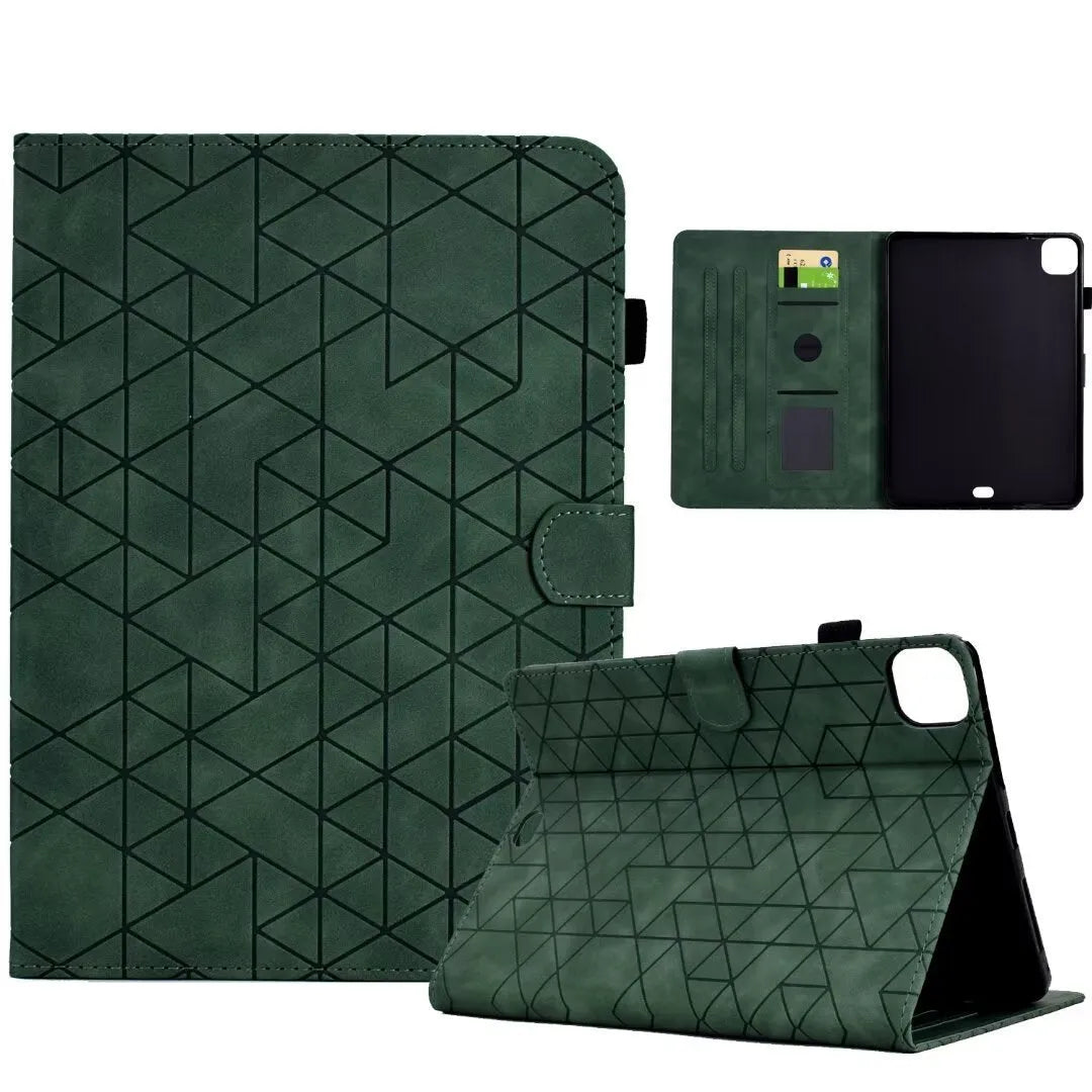 Diamond frosted leather tablet case with card holder for iPad Pro 11, shown in green