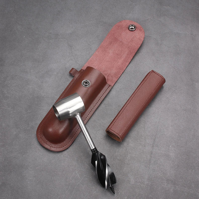 Rugged Outdoor Auger Drill with Genuine Leather Case for Camping, Bushcraft, and Outdoor Survival Tasks