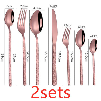 Premium embossed steak cutlery set with textured handles and mirror polish