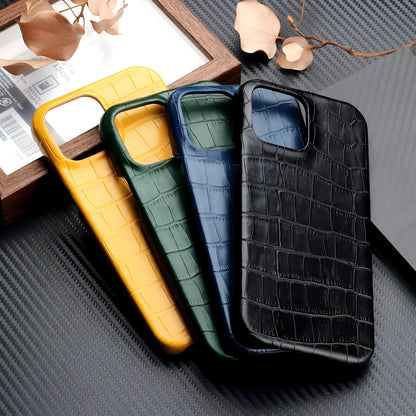 Leather grain oil edge iPhone cover in PC and PU leather, available in black, green, blue and yellow