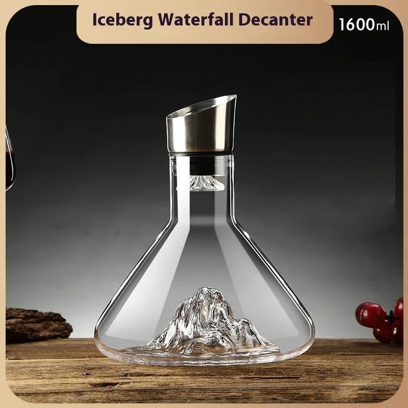 Elegant lead-free crystal glass wine decanter with iceberg-inspired design, enhancing the flavor and aroma of your favorite wines
