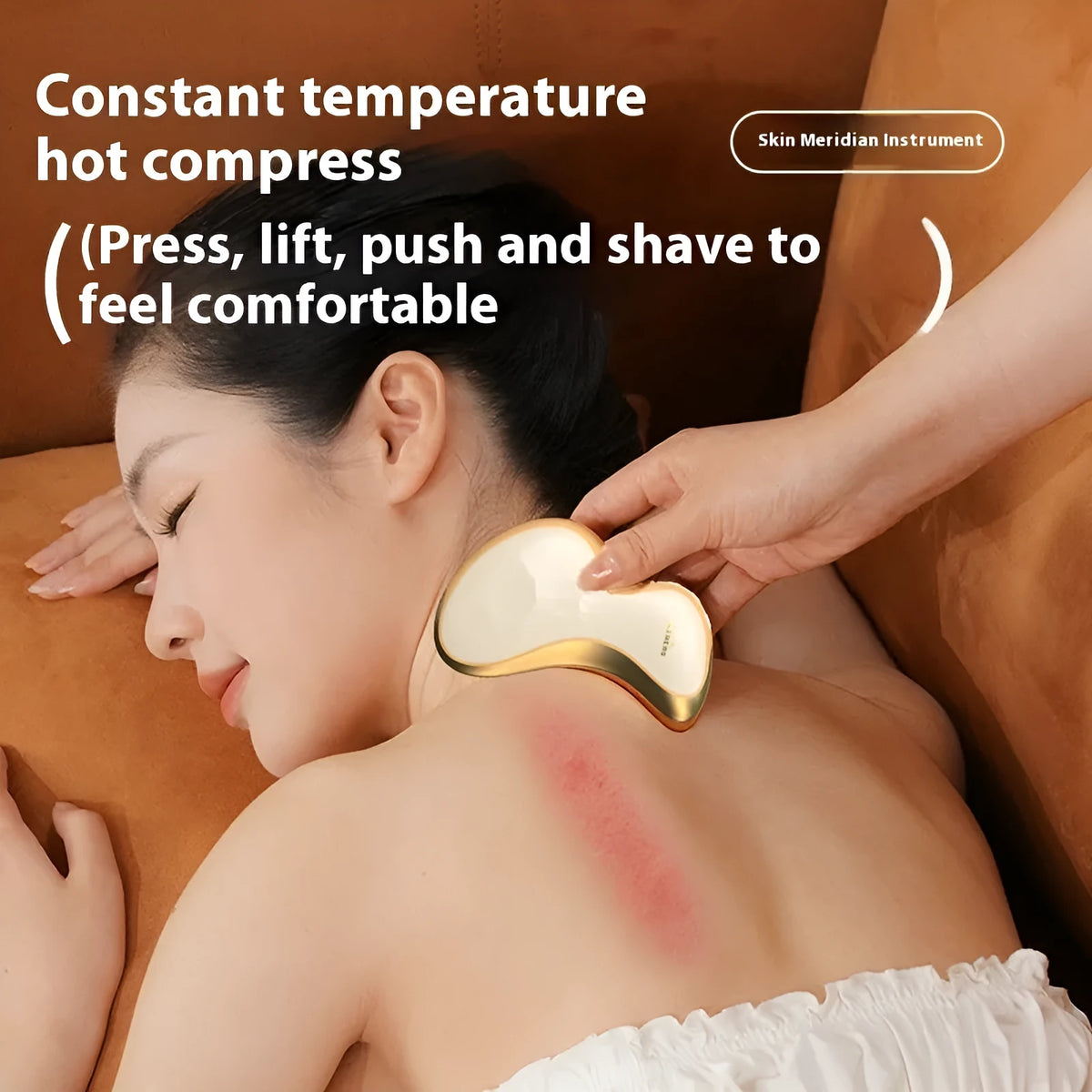 Golden yellow electric scrapping plate with USB charging cable for body massage therapy