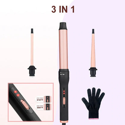 Three-tube water wave hair curler with 19mm 25mm 32mm ceramic-coated barrels and wired power cord