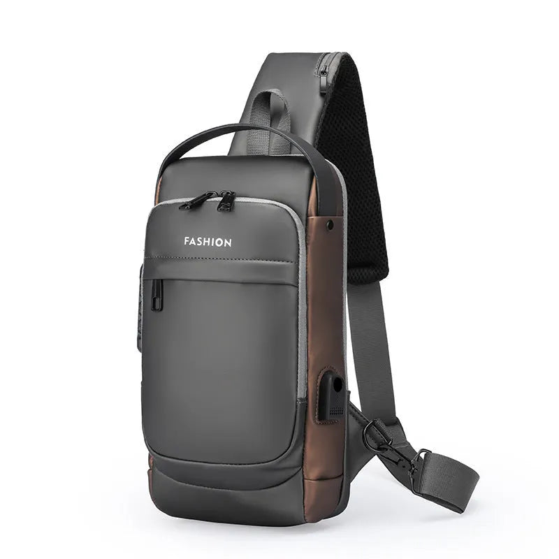 Password lock men's leisure bag in Oxford cloth, 31x17x7cm, vertical square, waterproof, black and brown colour options