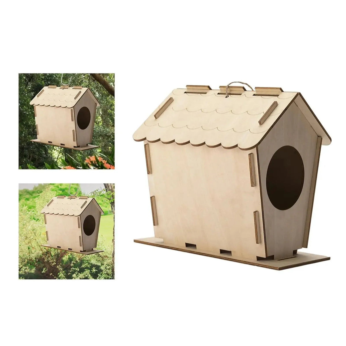 Unfinished wooden bird house with lace roof, poplar splint, 19 x 12.5 x 18.5cm, yellow colour option