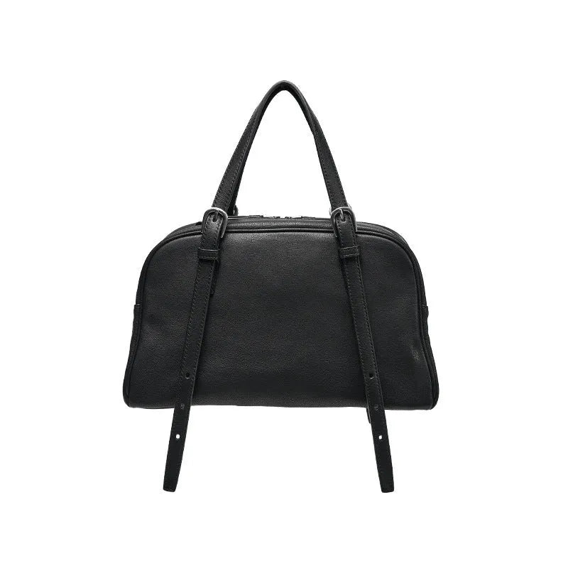 Women's retro casual genuine leather shoulder bag in horizontal square shape with double straps