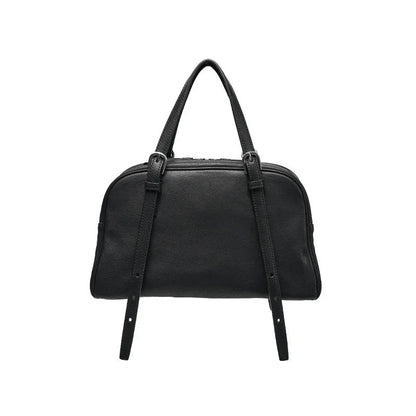 Women's retro casual genuine leather shoulder bag in horizontal square shape with double straps