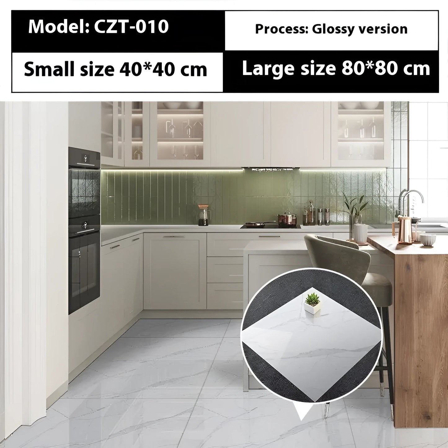 Close-up of geometric pattern marble effect self-adhesive wall sticker measuring 40x40cm