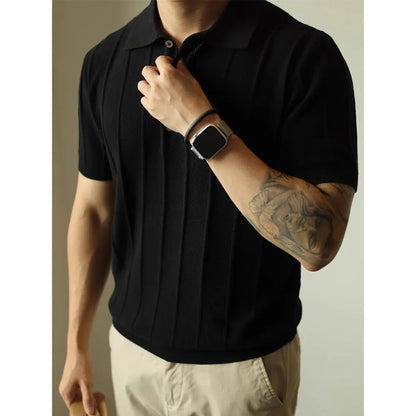 Men's solid black loose fit basic t-shirt made from polyester fabric, front view.
