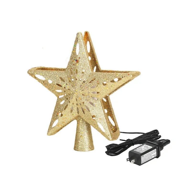 Christmas tree topper star with LED snowflake projector in silver and gold