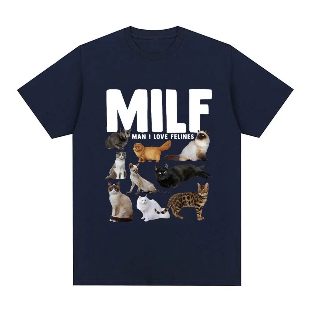 Funny cat lover graphic cotton t-shirt with printed designs in multiple colours