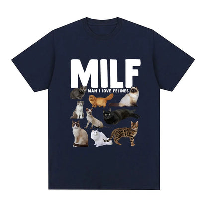 Funny cat lover graphic cotton t-shirt with printed designs in multiple colours