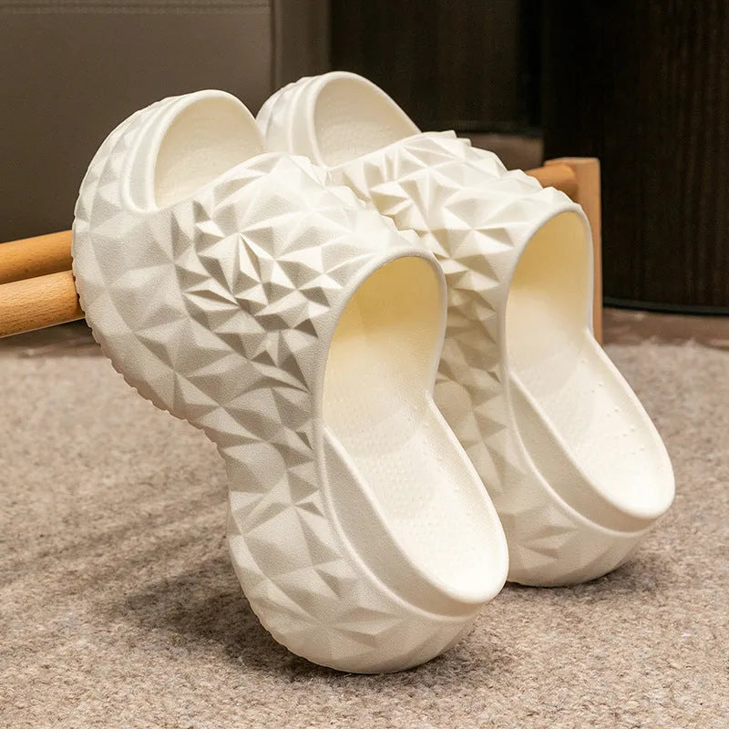 High heel EVA flip flop slippers with thick sole in khaki, black or white colours