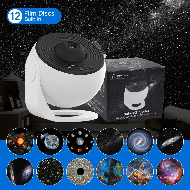 Premium Galaxy Projector Lamp with 12 Celestial Display Scenarios, Adjustable Lighting, and Compact Design for Home Decor