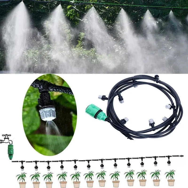 10-metre micro spray irrigation hose system with 10 spray nozzles for garden watering