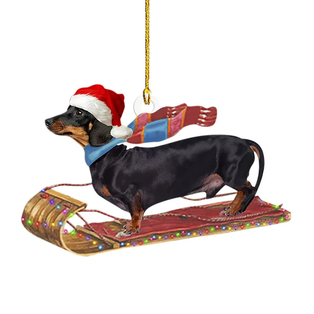 8cm acrylic Christmas sausage dog decoration in assorted colours for holiday displays