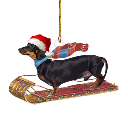 8cm acrylic Christmas sausage dog decoration in assorted colours for holiday displays