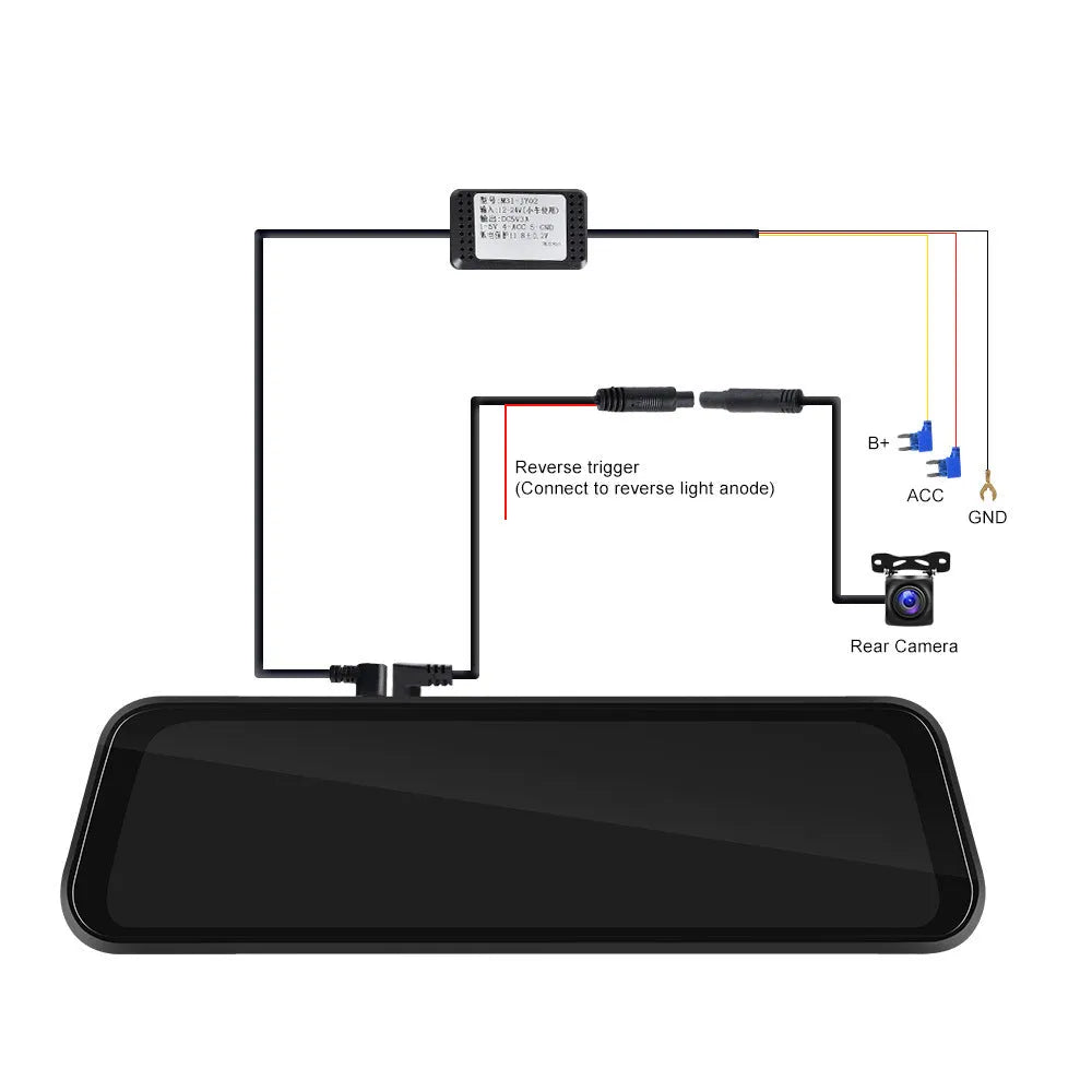 9.66-inch black car DVR mirror display showing smartphone CarPlay interface and rear camera feed.