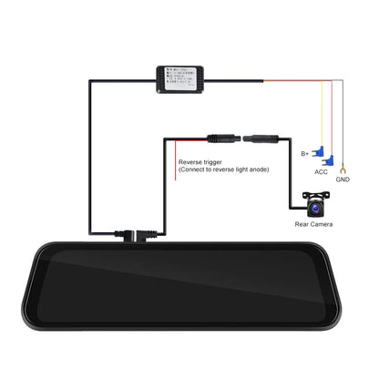 9.66-inch black car DVR mirror display showing smartphone CarPlay interface and rear camera feed.