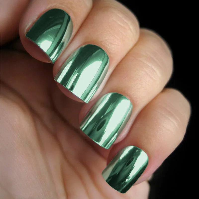 Mirror metal nail stickers in eight electroplated colour codes with a nail file for edge smoothing