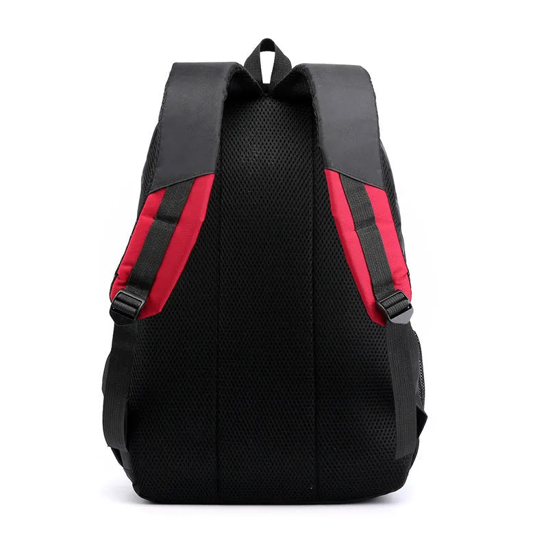 Waterproof nylon school backpack with airpillow straps in black, red, blue, or grey colours