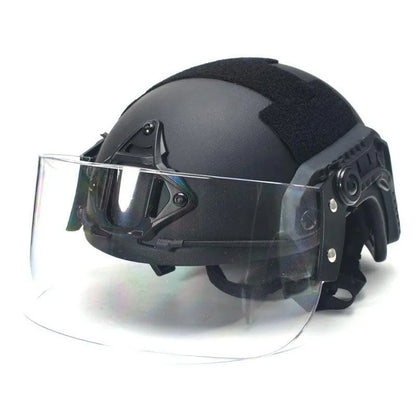 Transparent helmet face mask with clear PC lens for guide rail attachment