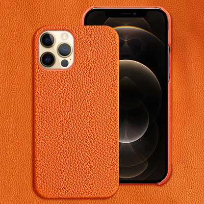 Genuine cowhide leather iPhone case in brown with anti-drop design and tempered film included.
